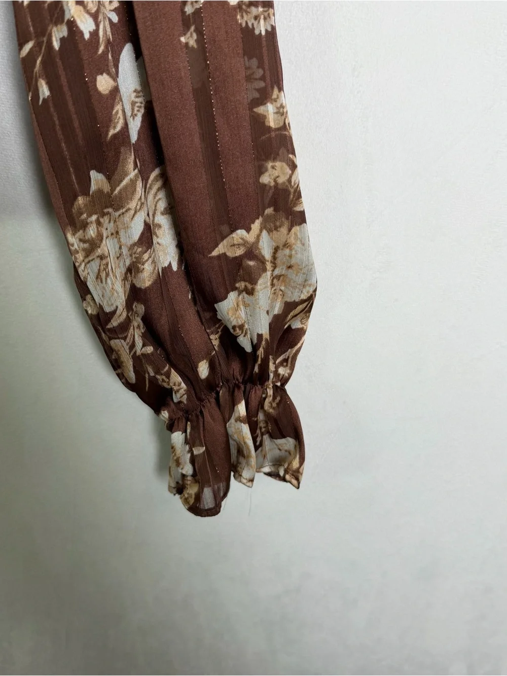 Autres Filles Anthropologie Floral Boho Peasant Blouse Brown Tie Neck Top Sz S - Picture 6 of 10